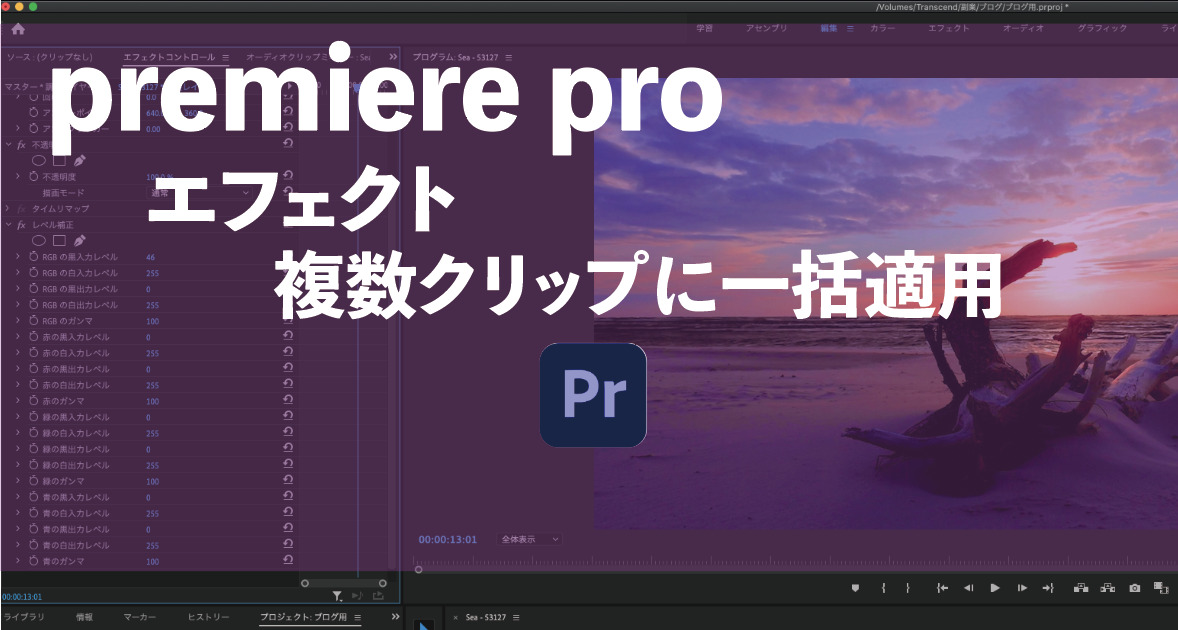 Premiere Pro Cc エフェクトを複数クリップに一括で適用させる方法 デザインの副業で稼ぐ